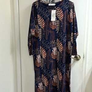 Fighting Eel Dress Byron Indigo Painted Palms, Medium, Brand New with Tags